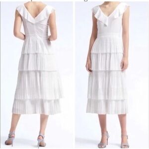 Banana Republic White Laser Cut Ruffle Tier Midi Dress, Size 6